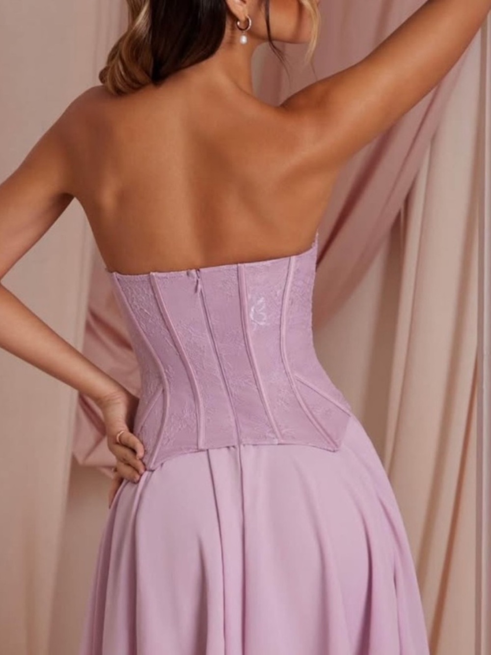 NWT Oh Polly Chloe Strapless Corset Mini Dress Dusty Pink - Picture 3 of 3